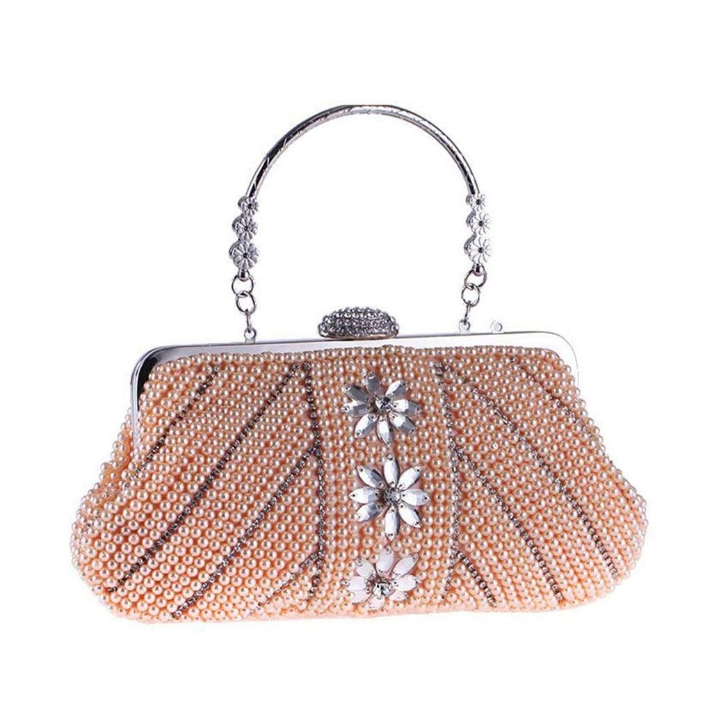 XXXDXDPXXXDXDP Dinner Bag, Women's Pearl Beaded Cream Evening Cluthes Bags for Wedding-with Shoulder Strap