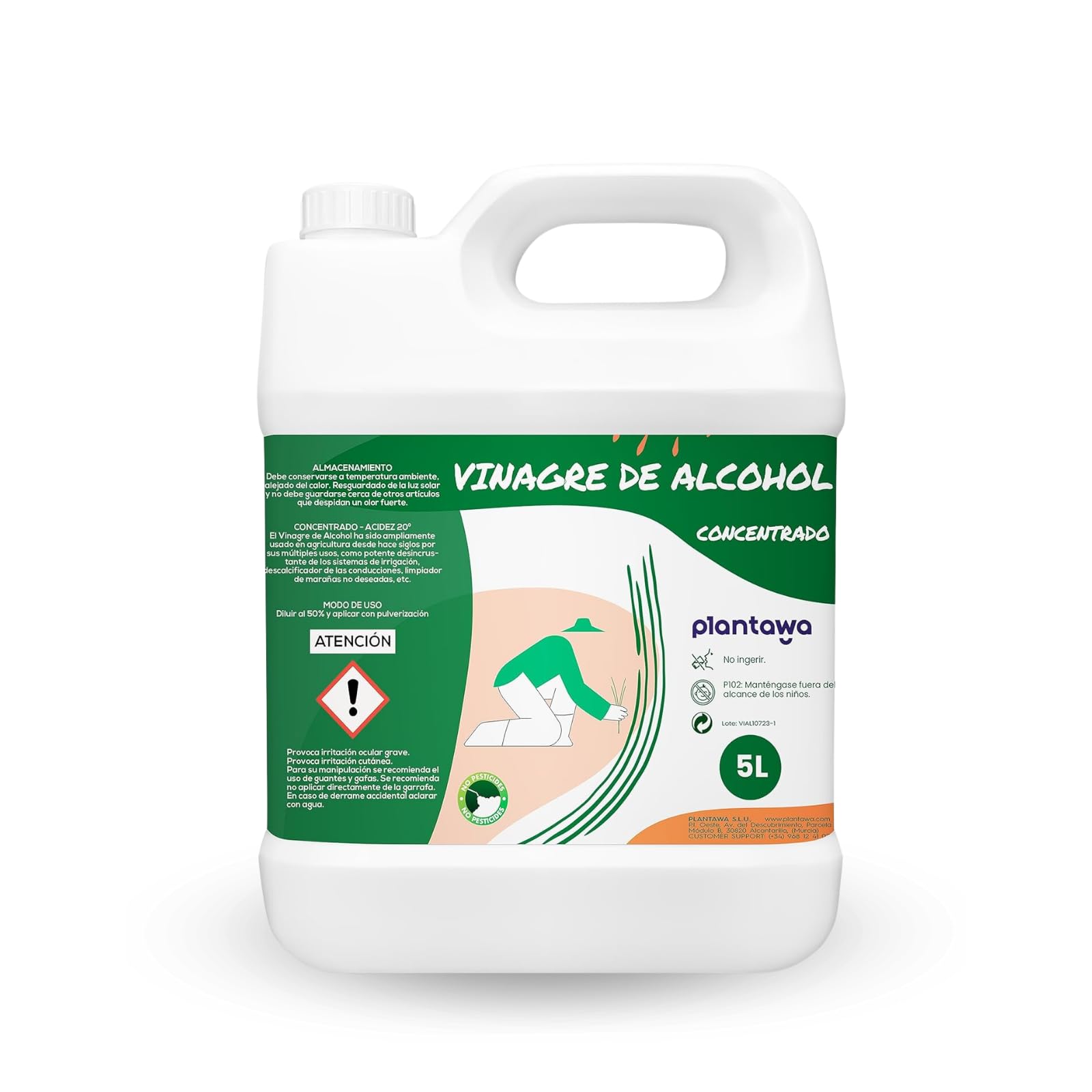 Plantawa Vinaigre d'alcool concentré 5 litres | Solution naturelle pour le soin des surfaces | Action efficace et sûre | désincrustant calcaire, sans résidu.