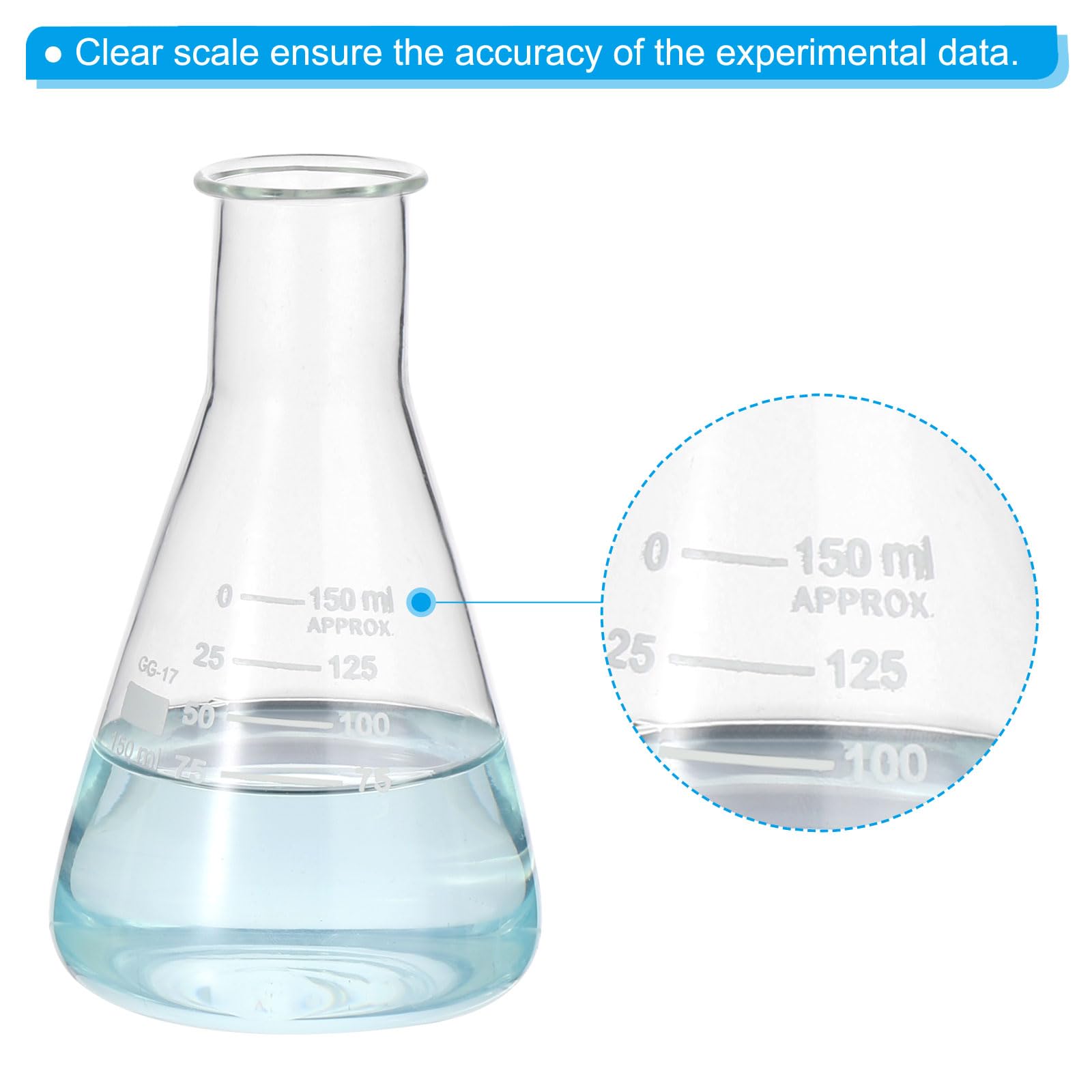 PATIKIL Matraz Erlenmeyer, 5 Pcs Matraces Graduados De Boca Estrecha 1000ml 500ml 250ml 150ml 50ml Vidrio Borosilicato Con Escala Impresa Para Experimentos Química Estudio Científico
