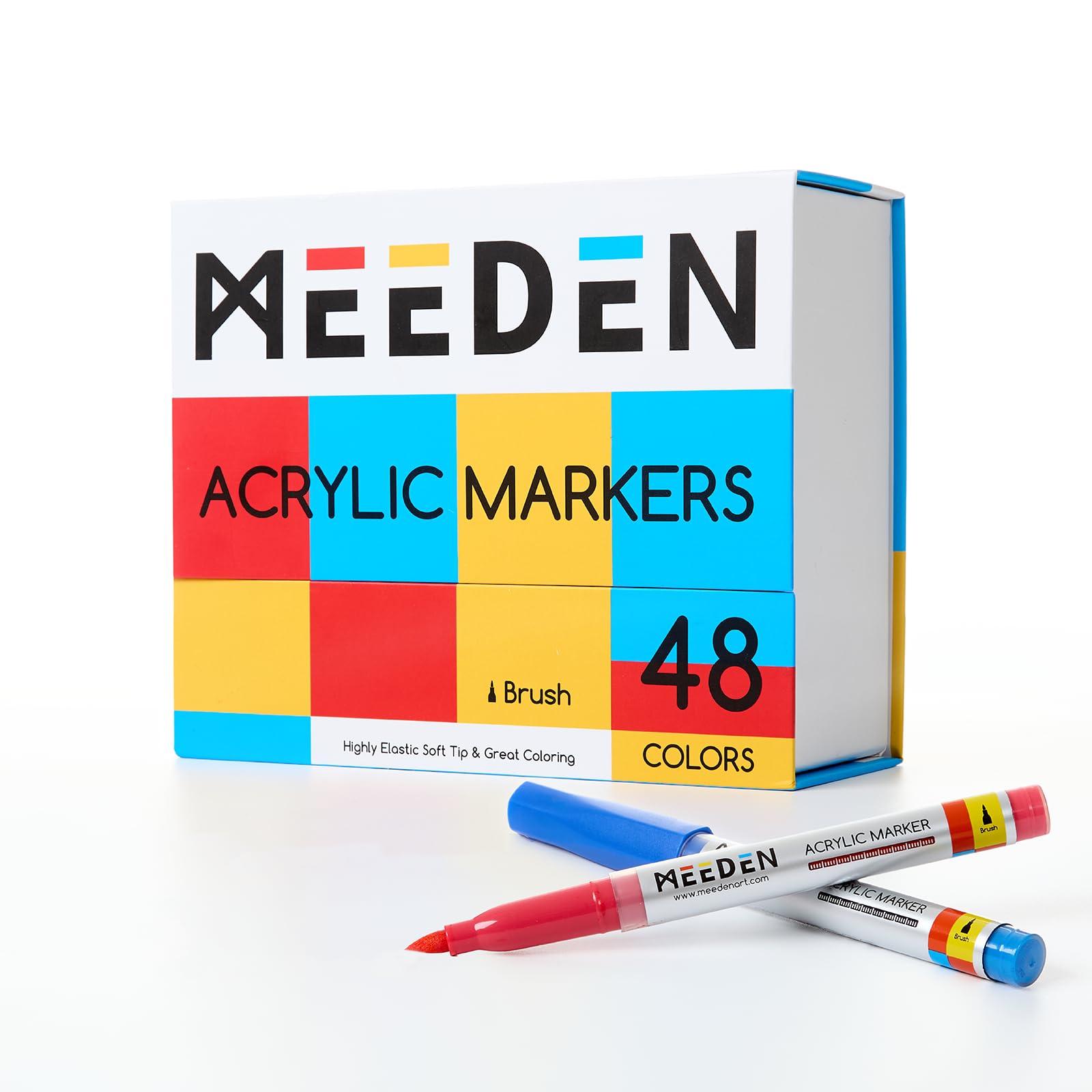 MEEDEN Acrylic Paint Markers: 48 Colors Brush Tip Acrylic Markers with Automatic Ink Control System - Large Capacity Water-Based Acrylic Paint Pens for Beginners Artists Adults Halloween Crafts