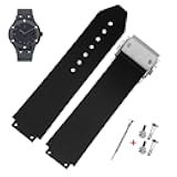 21mm Rubber Watch Strap with Replacement Band Tool for Hublot Big Bang (Black Stripe - Silver Buckle)