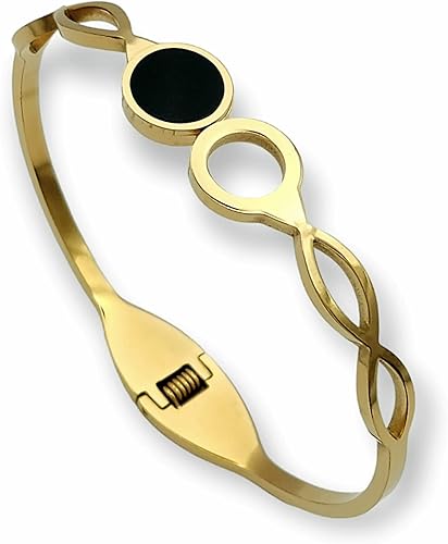 Brazalete de acero inoxidable chapado en oro delicado entrelazado negro y dorado, Acero inoxidable, No es una piedra preciosa