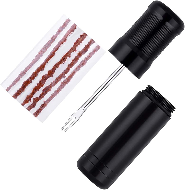 Tubeless Bike Tire Repair Kits，for Road Bicycle and Mountain Bike MTB Tires Fix a Puncture or Flat, Includes Storage Canister Plugger Tool with Plugs, 5 Bacon Strips