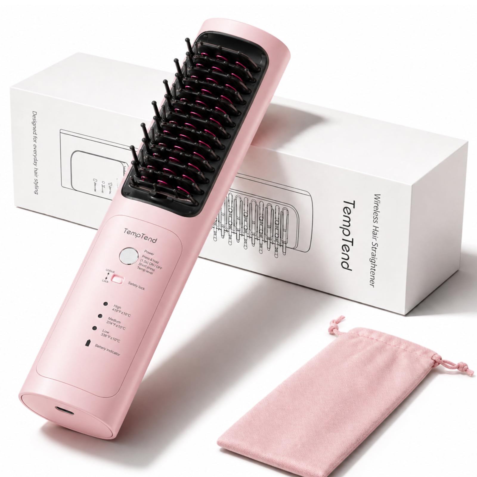 Cordless Ionic Hair Brush Mirage Pink