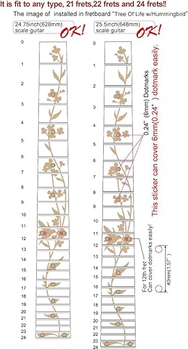 Miniatura 7 de Rotuladores de traste para guitarras - Árbol de la vida con colibrí, FT-055TL-HM