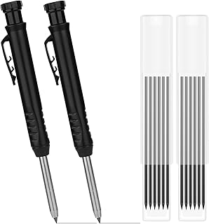 KINBOM 2pcs Construction Pencils with Sharpener, Pencil for Carpenter, Solid Pencil with 14pcs Woodworking Pencil Refills, Deep Hole Marker for Architect Marking Drawing Craft Making (Black)