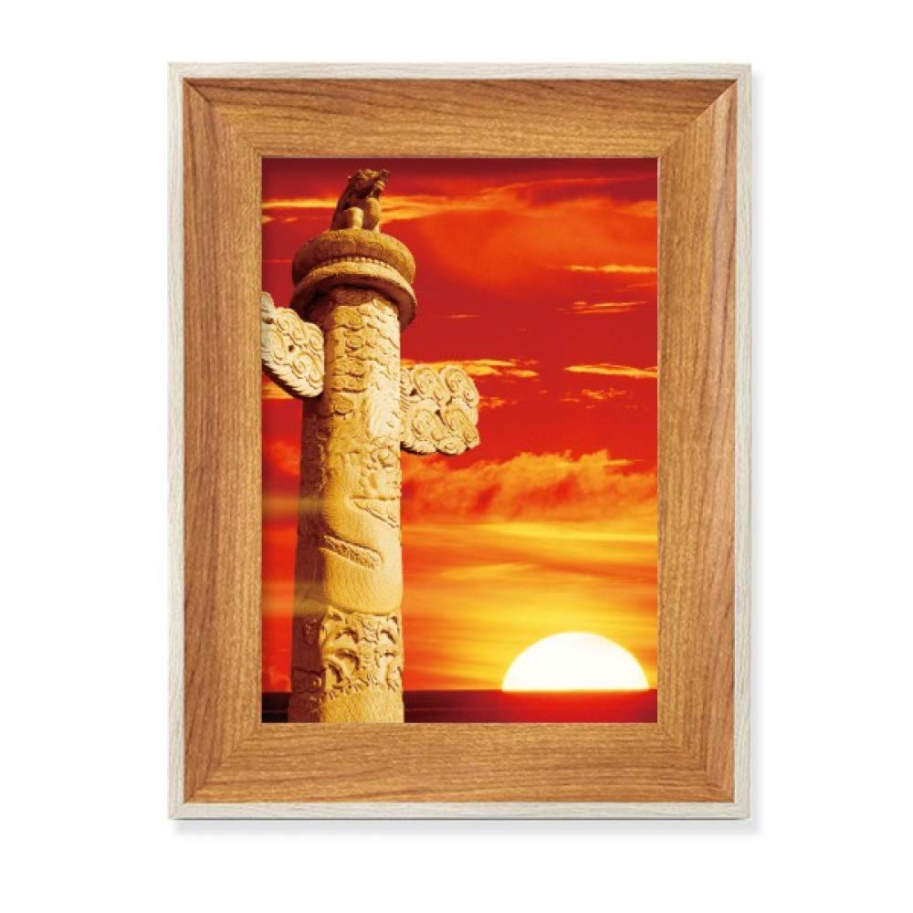 Cadre de photo en bois avec peinture art de soleil rouge pour décoration bureau