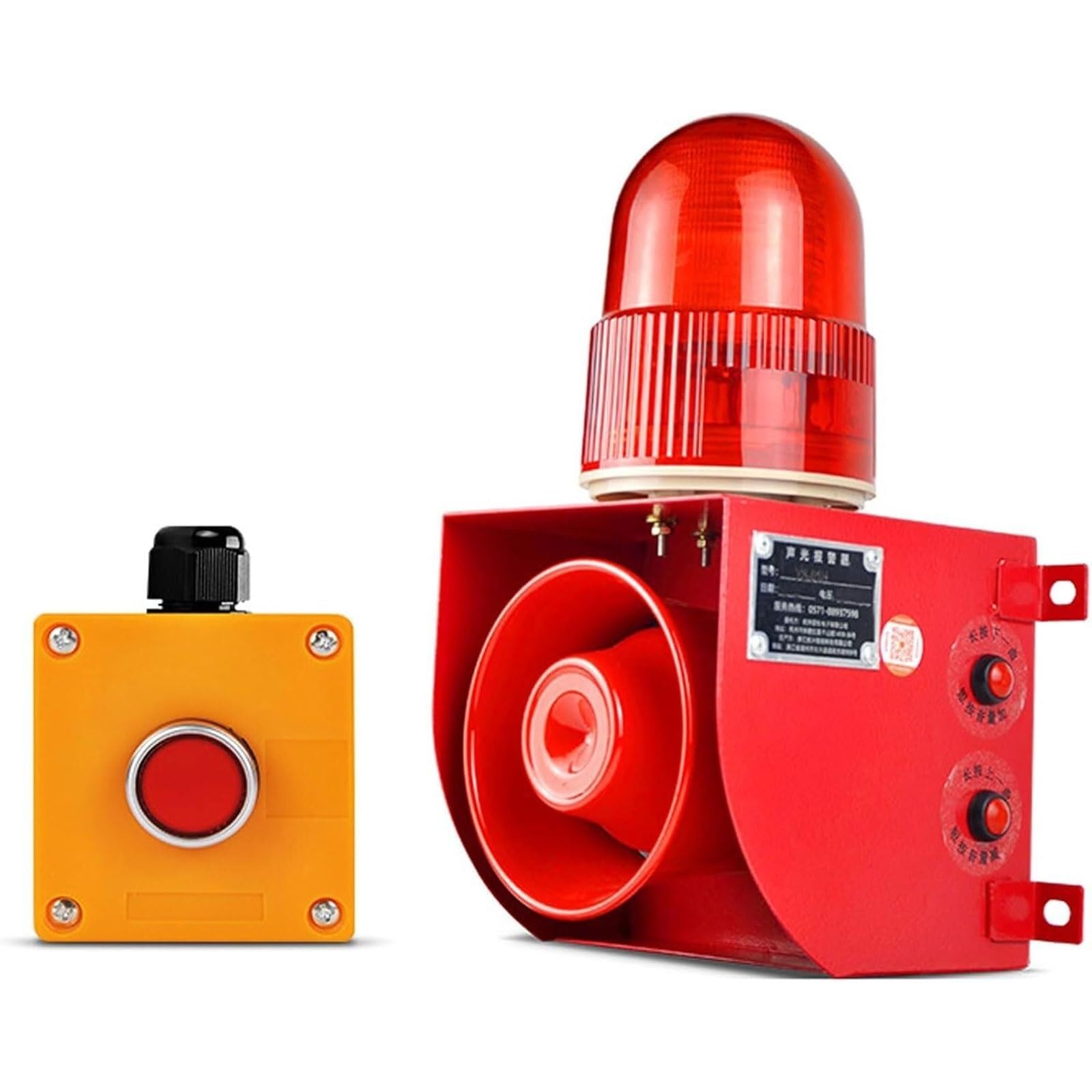 Sirena de Alarma Industrial con luz estroboscópica LED, avisador acústico y Luminoso Impermeable IP65 para Exterior, grúa, Carretilla y almacén, Sonido Ajustable 0-120 dB con Caja de Control