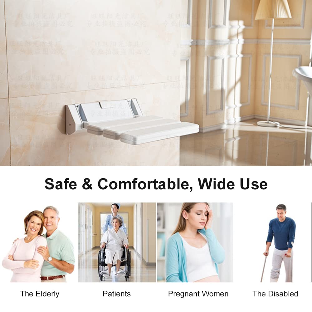 Garosa Taburete de Ducha Plegable, Asiento de Baño Montado en la Pared, Personas Mayores, Color con Soporte Fuerte para Ducha y Entrada