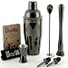 Black Cocktail Shaker Set Bartender Kit by BARILLIO: 24 oz Stainless Steel Martini Mixer, Muddler, Mixing Spoon, jigger, 2 liquor pourers, Velvet Bag, Recipes Booklet & eBook