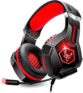 Fone de Ouvido Gamer para PS4 Computador Celular com Microfone Articulado LED RGB Almofada Extra Macia para uso prolongado Headphone Vermelho X1000