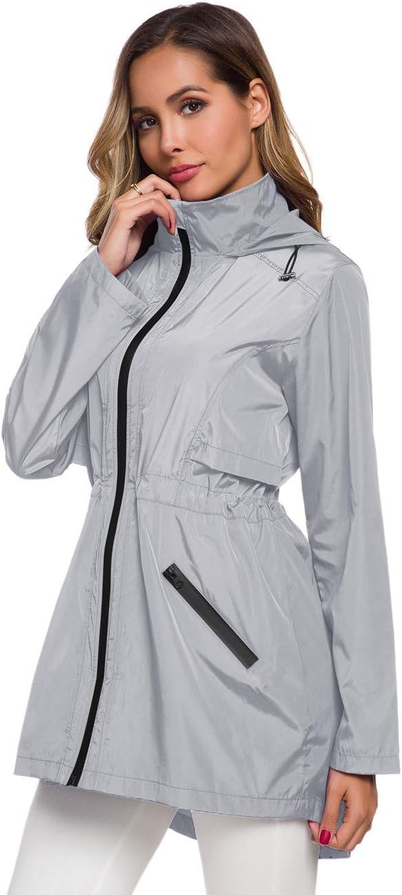 Avoogue Women's Long Raincoat with Hood Outdoor Lightweight Windbreaker Rain Jacket Waterproof - Image 3