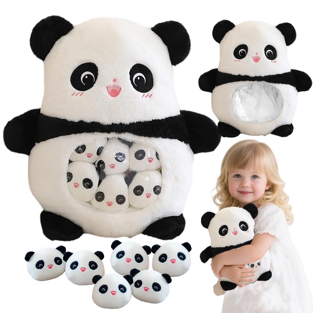 Rppiup Plush Pillow, Cute Snack Pillow, Stuffed Animal Toys with 6 Removable Baby, Soft & Huggable Plushie Toy