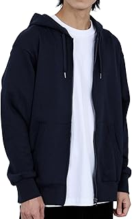 [NAVY] [ネイビー] 裏毛 パーカー メンズ 綿混 ゆったり 大きめ 無地 ジップアップ スウェット ポケット トップス