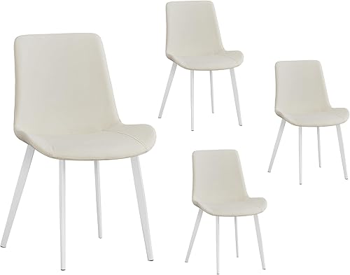 Miniatura 7 de Juego de 4 sillas de comedor modernas de mediados de siglo con piel sintética de primera calidad (juego de 4, color blanco)