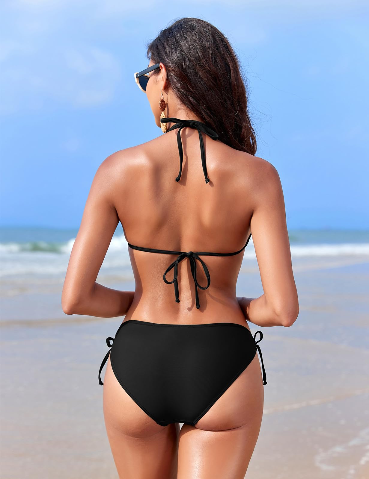 Svanco Conjunto Bikini Triangulo Mujer 2 Piezas, Cordón de Cuello, Espalda Descubierta y Lazos Ajustables para Playa