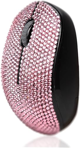 Miniatura 2 de Ratón inalámbrico de lujo para niñas, mouse de computadora cubierto de diamantes de imitación rosa con receptor USB, ratones lindos y brillantes