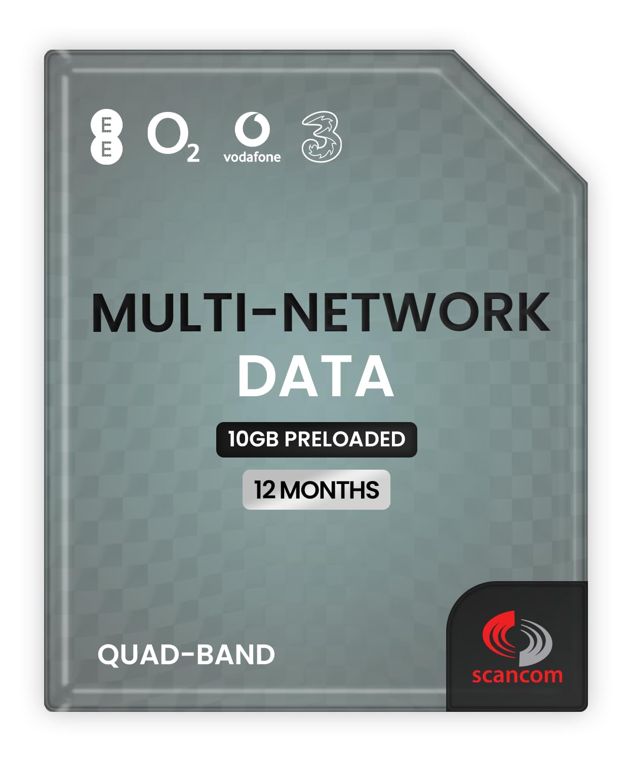 – UK Multi-Network Quad Band Data Sim Card - One-off Data Allowance for 12 months - Automatically Connects to EE, Three, O2 or Vodafone at the location in use (10GB)