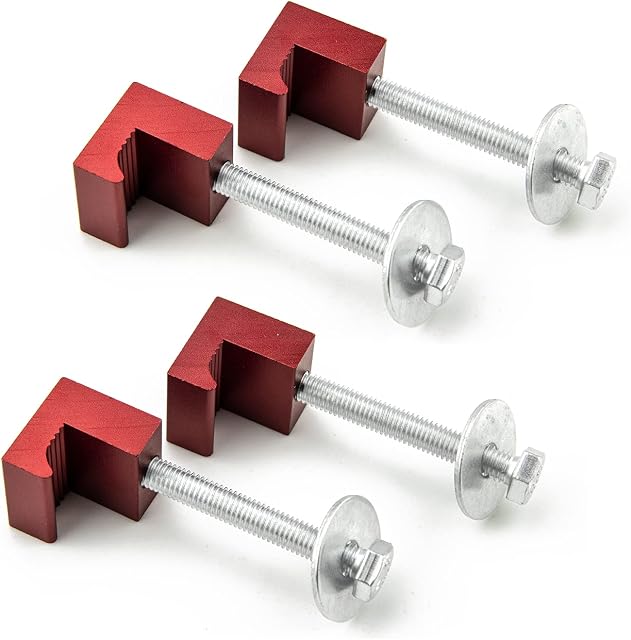 J Hook Crossover Tool Box Mounting Clamps for Pickup Truck Tool Box Mount Tie Downs (4 PCS, Red)