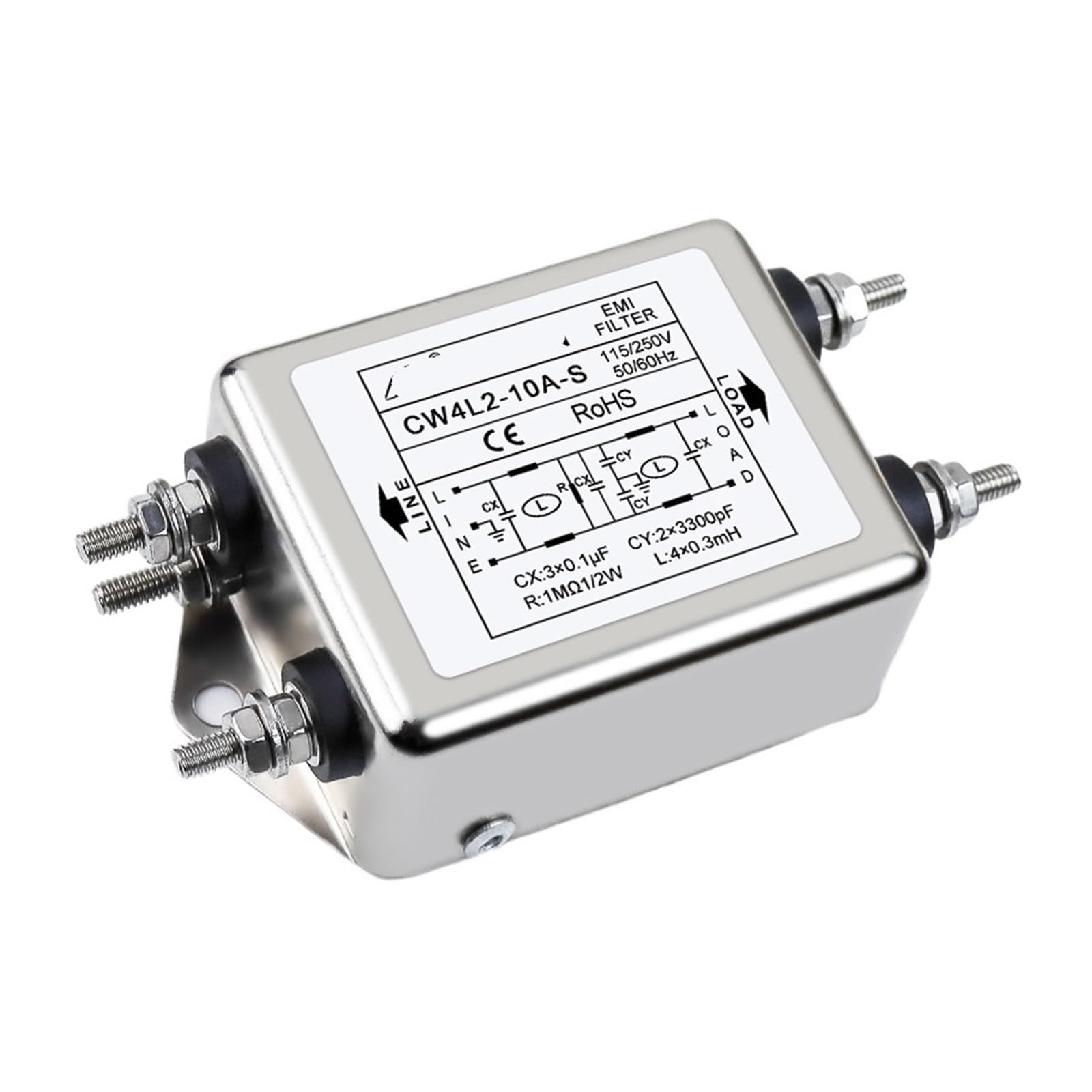 Single-Phase AC Power Filter CW3 CW4L2 10A 20A 30A-S/T AC220V Double-Stage Filtering(CW4L2-10A -S 10A Bolt Type)