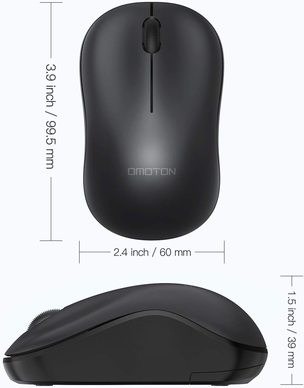 OMOTON Wireless Mouse, 2.4G Wireless Computer Mouse with Nano Receiver for PC, Laptop, Computer, Desktop and MacBook with Windows XP/7/8/10/Vista and Mac OS, Black
