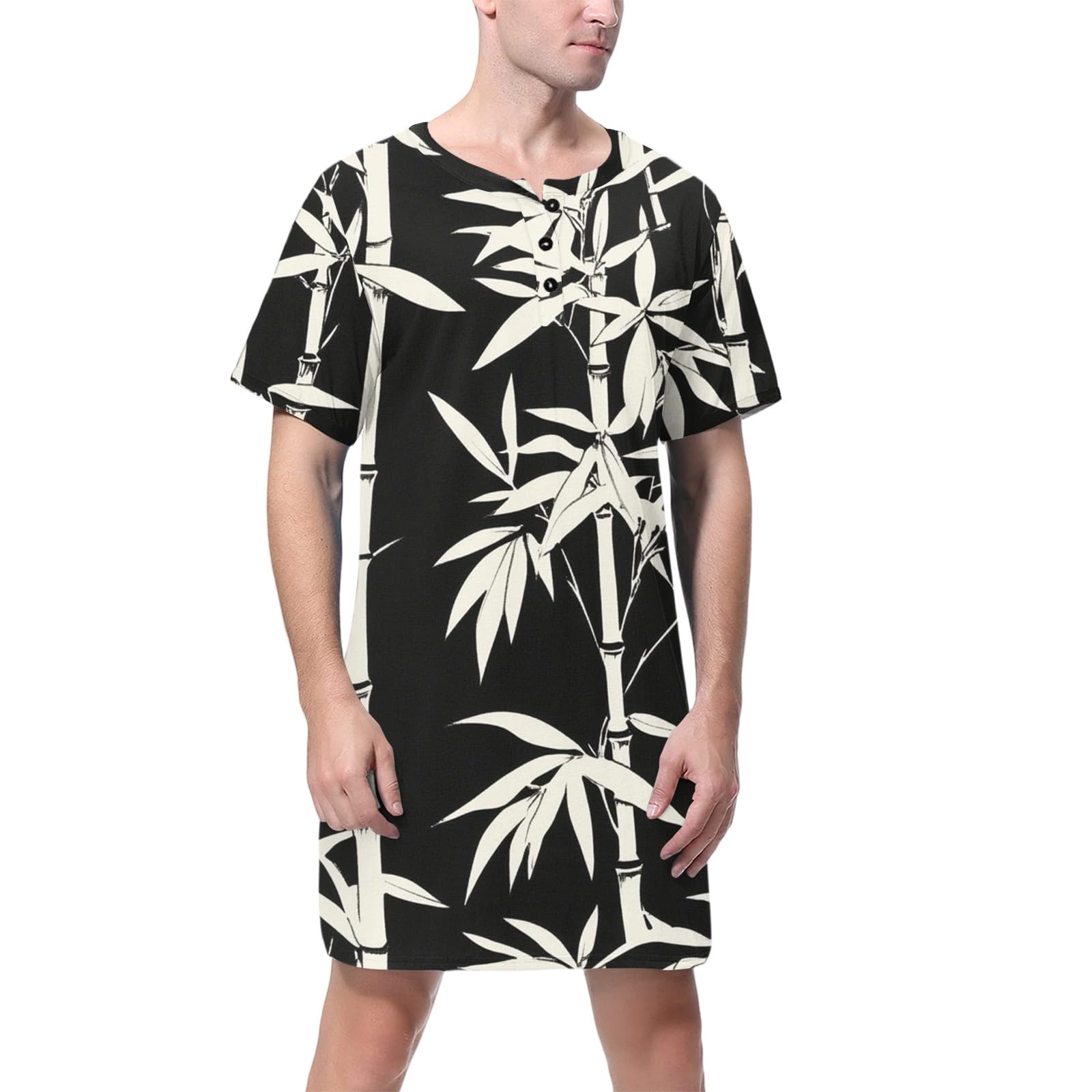 Homme Coton Pyjama Chemise Col V Manches Courtes Longue Homewear Loose Soft Sleeping T-Shirt
