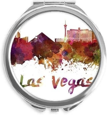 Las Vegas America City Watercolor Hand Compact Mirror Round Portable Pocket Glass