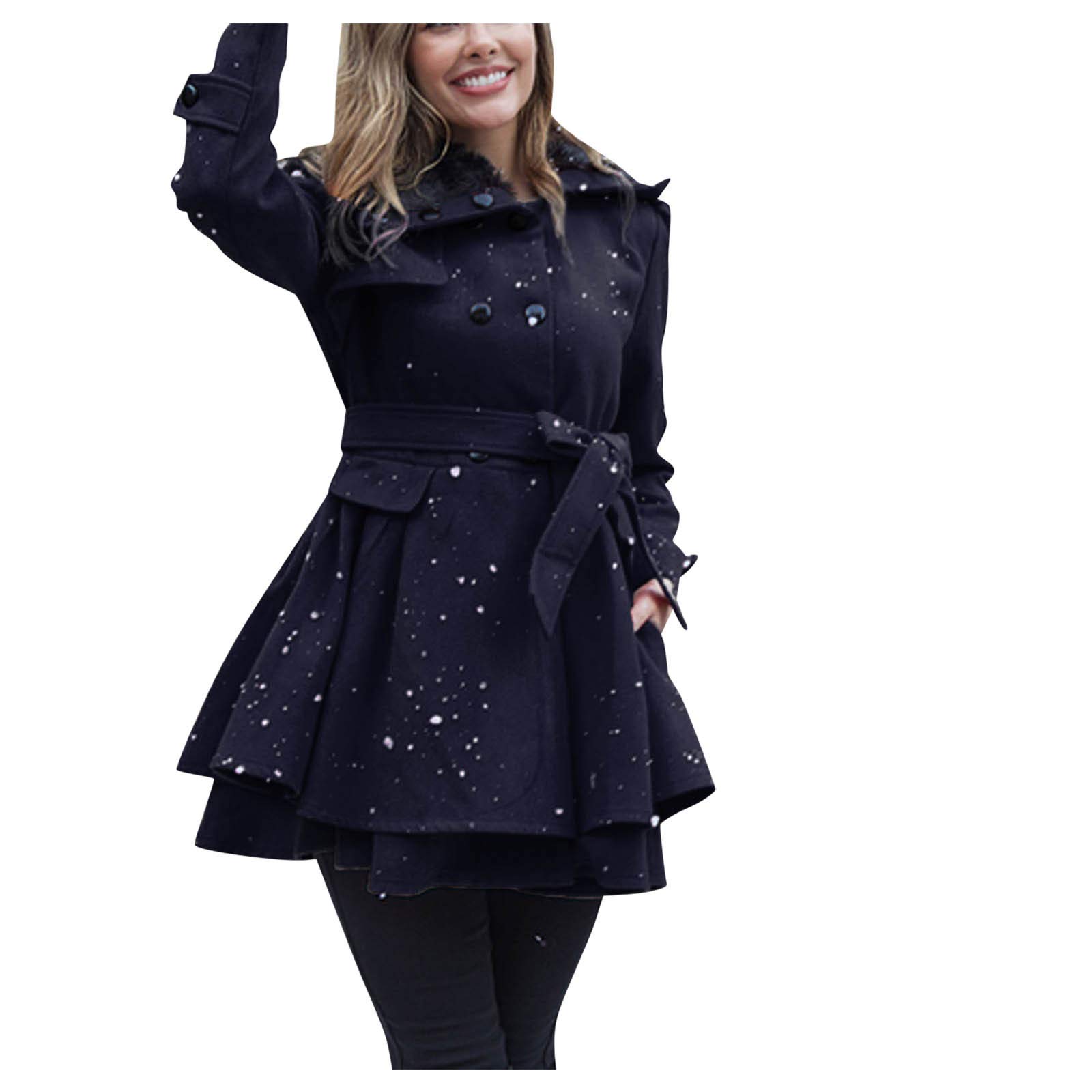 Trench Mantel Damen - Trenchcoat Zweireiher Schlank Übergangsjacke Lang