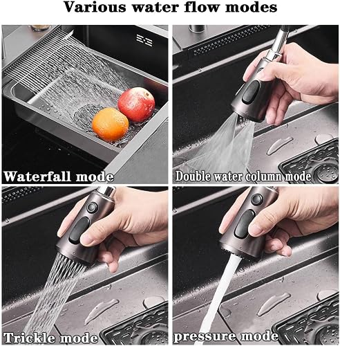 Image of Fossa 47 inchx18 inchx10 inch Inch 5-Year Warranty Double Bowl Waterfall Kitchen Sink Honeycomb Embossed Sink with black Nano Coating, Pure Stainless Steel Sink, faucet with all Accessories.