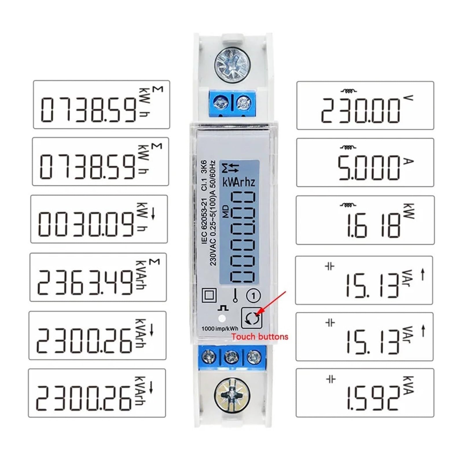 Jednofazowy licznik energii elektrycznej na szynie DIN 100A, 230 V, Kwh, wielofunkcyjny licznik energii, RS485 Modbus RTU, TAC1100(TAC1101 Tariff)