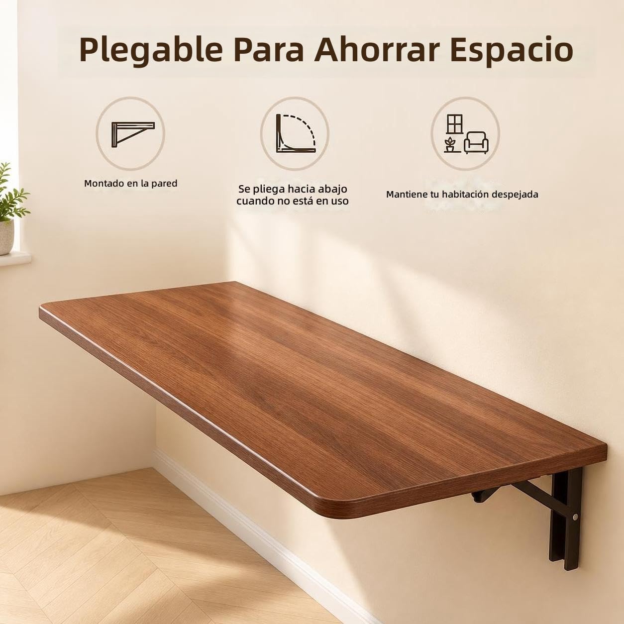 Scrivania Pieghevole da Parete per Piccoli spazi, Tavolo da Parete salvaspazio per Studio, Ufficio Domestico, Comodino, Balcone o Pranzo Contro la Parete (Noce, L 80 cm, Larg. 42 cm)