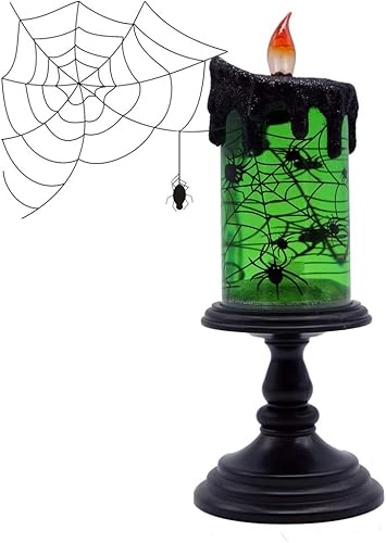 Miniatura 1 de DRomance Vela sin llama de Halloween, globo de nieve, funciona con pilas con temporizador de 6 horas, calcomanía de araña de luz verde, lámpara de