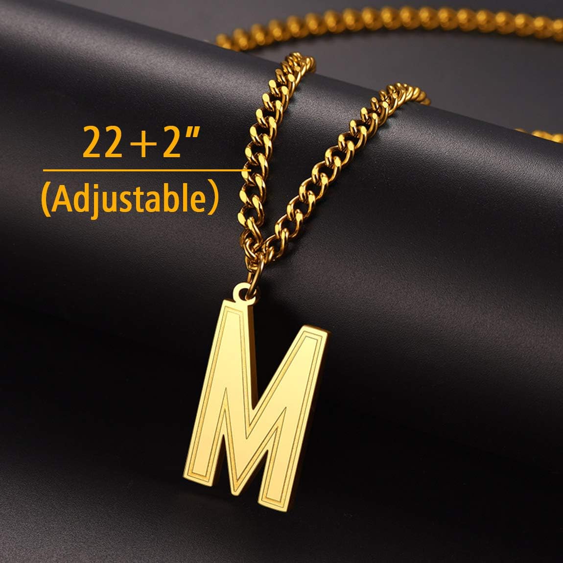 ChainsPro Initial A-Z Necklace for Boys - Stainless Steel Letter Charm Pendant with Chain-22+2", Silver/Gold Plated/Black Sports Stuffers Christmas Personalized Gifts for Men