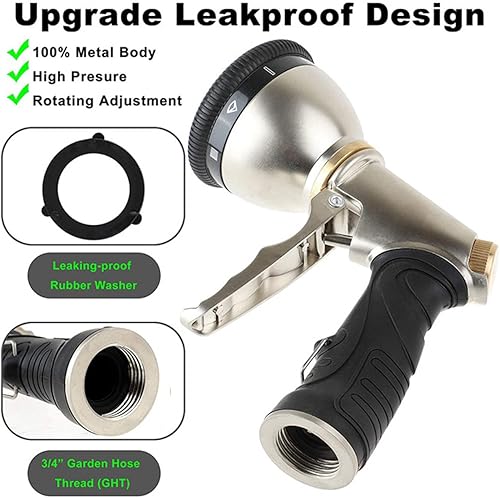 Miniatura 3 de Boquillas de tubería de agua de alta presión de aleación de zinc con conectores de manguera de jardín, 9 modos de descarga, rociador de agua de alta
