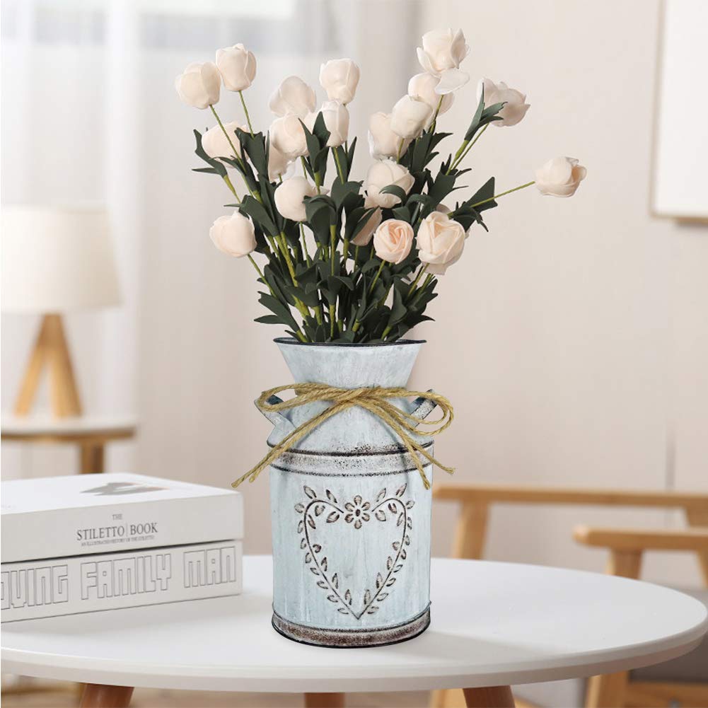 Shabby Chic Vaso Per Fiori In Metallo Rustico, Stile Fattoria, Vintage Vasi Di Metallo Vintage