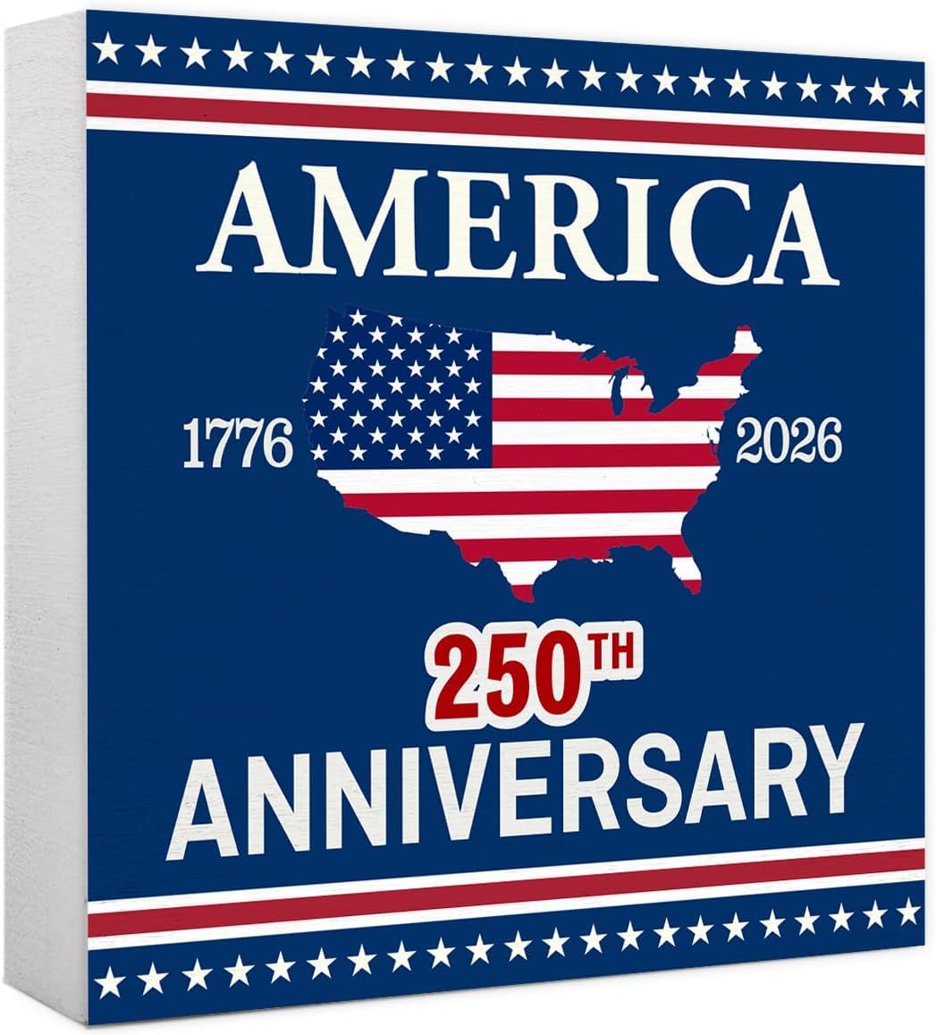 America 250th Anniversary Box Sign 5x5 Inch Patriotic USA Decor