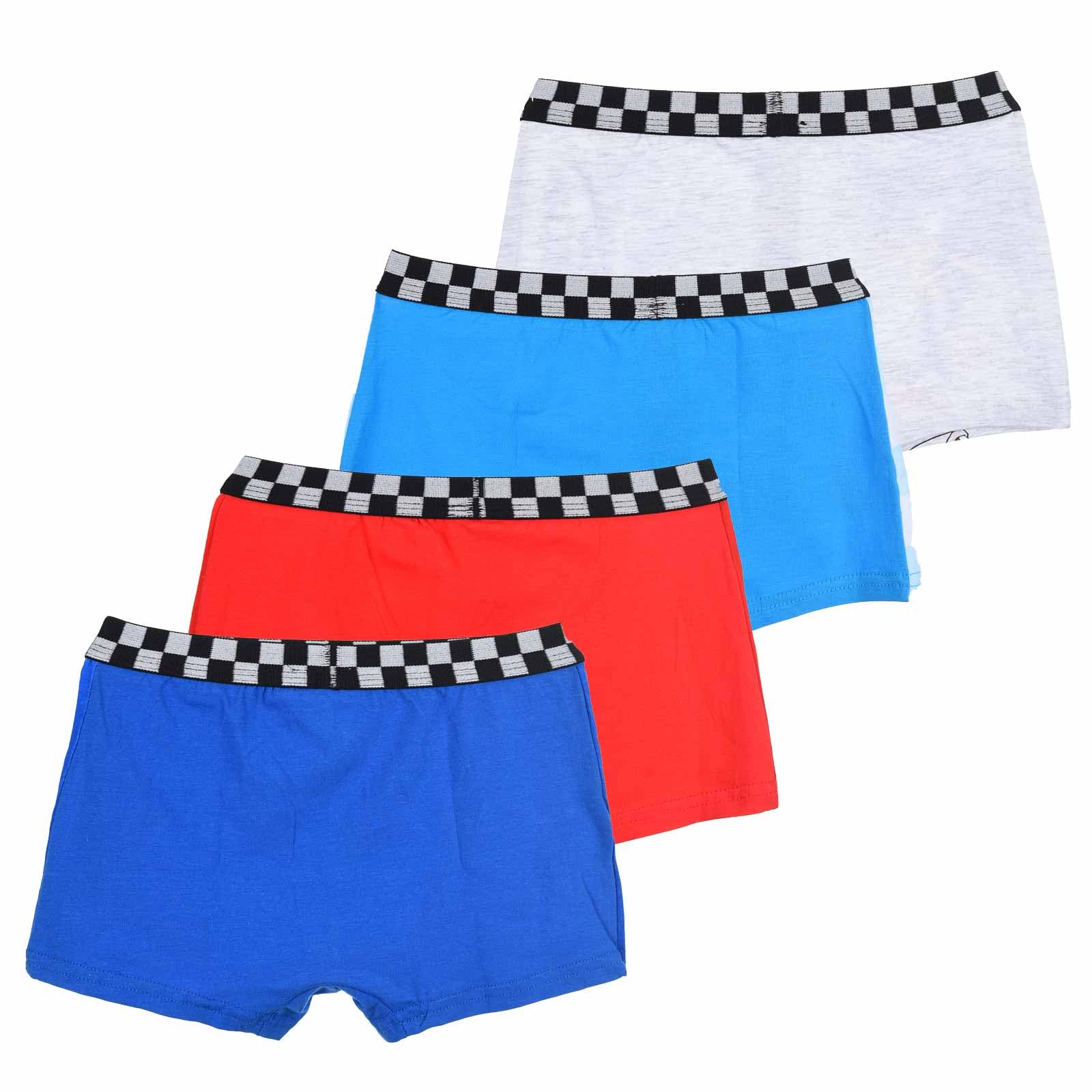 Suncity Lot de 4 Boxers Garçon Sonic The Hedgehog, 95% Coton, Ceinture Damier, Multicolore Blanc/Bleu/Rouge, sous-Vêtements Licence Officielle