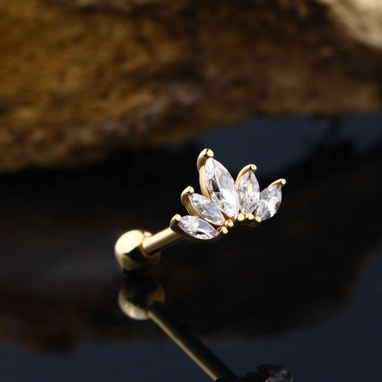 Jewseen 14K Cartilage Earring CZ Helix Piercing Jewelry 16g Stud Crown Tragus Earrings