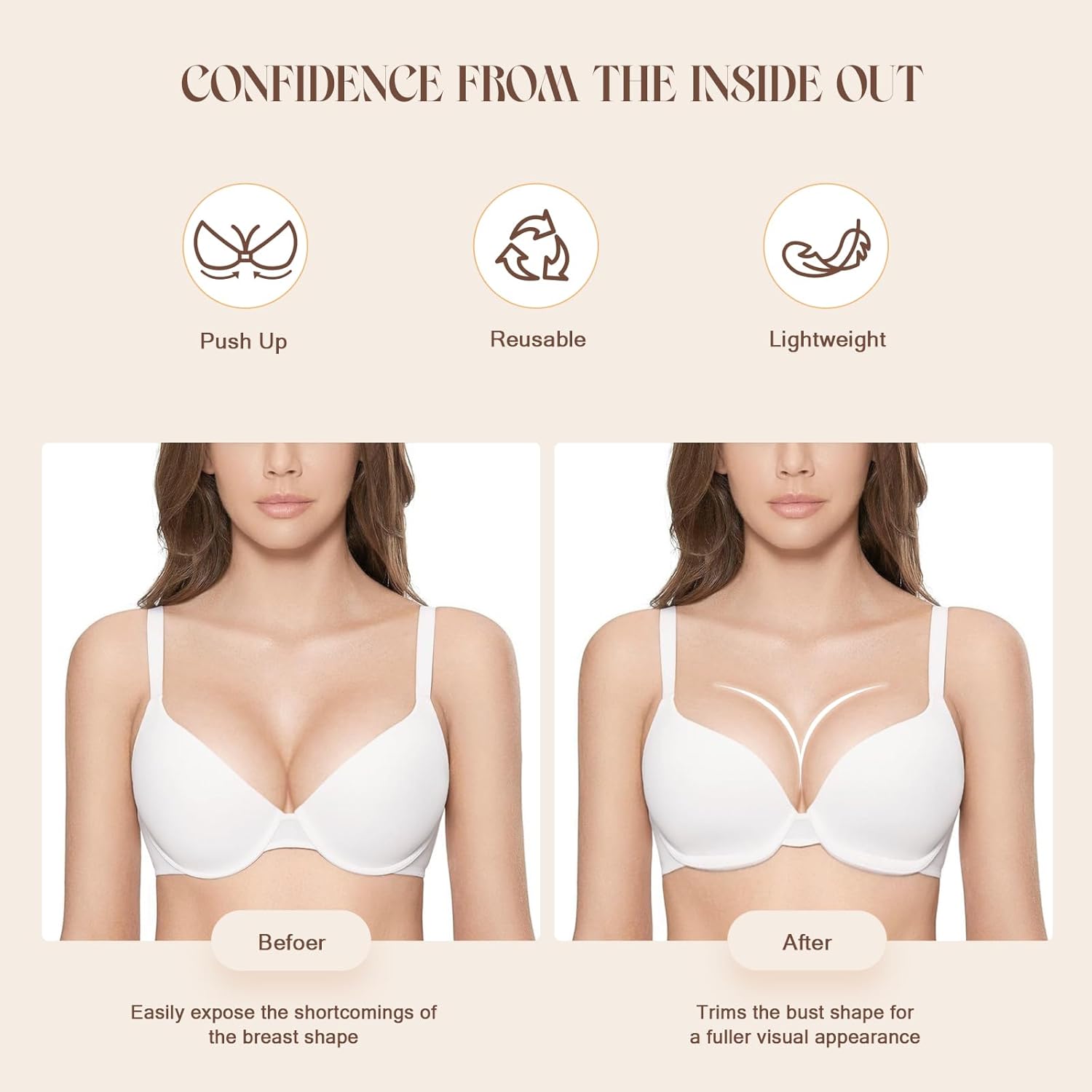 Push Up Sticky Bra Inserts, Double Sided Adhesive Reusable Bra Pads Suitable for Swimsuit, Sports Bra - Image 6