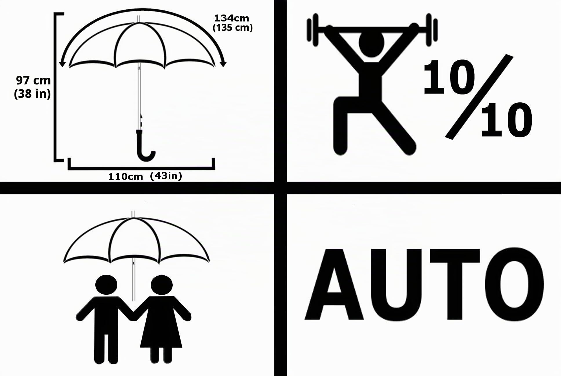 Extra Fort - Parapluie Canne Solide Homme Femme Automatique - Toile Aérée | Resistant au Vent Fort Robuste Tempete - De Marche - Poignée en Bois - Fibre de Verre