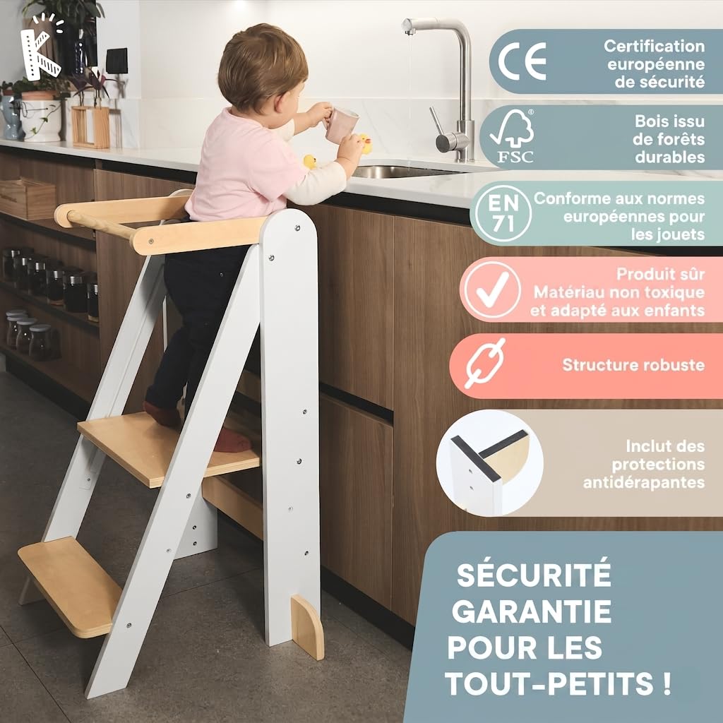 Tour d'Observation Montessori, Tour d Observation Enfant Pliable avec 2 Hauteurs Réglables, Tableau Amovible, Design Nordique – Marque Engagée pour la Reforestation Mondiale