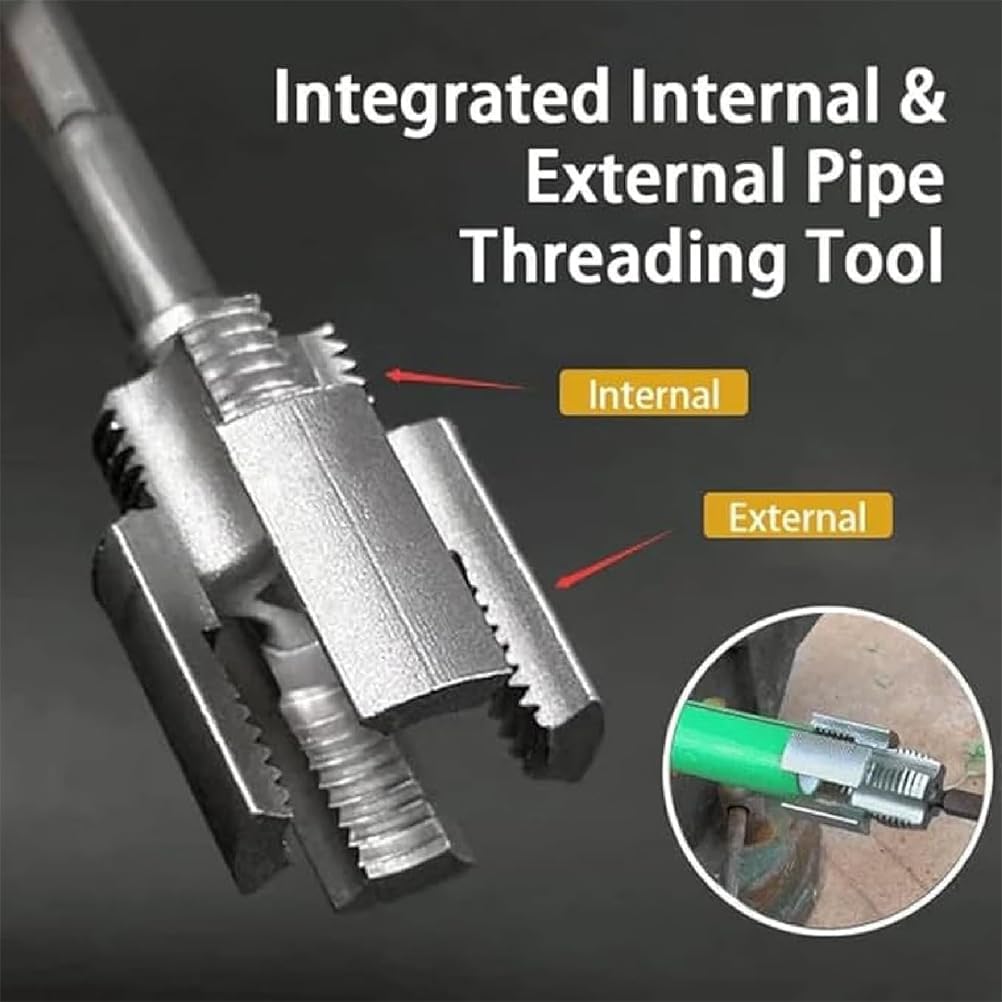 4 in 1 Water Pipe Wrench,2026 New Pipe Tapping and Threading Tool,Cr-V Chromium Vanadium Steel, for 1/2'' & 3/4'' Pipes, Electric Drill Compatible PVC Threader (1/2" + 3/4" Set)