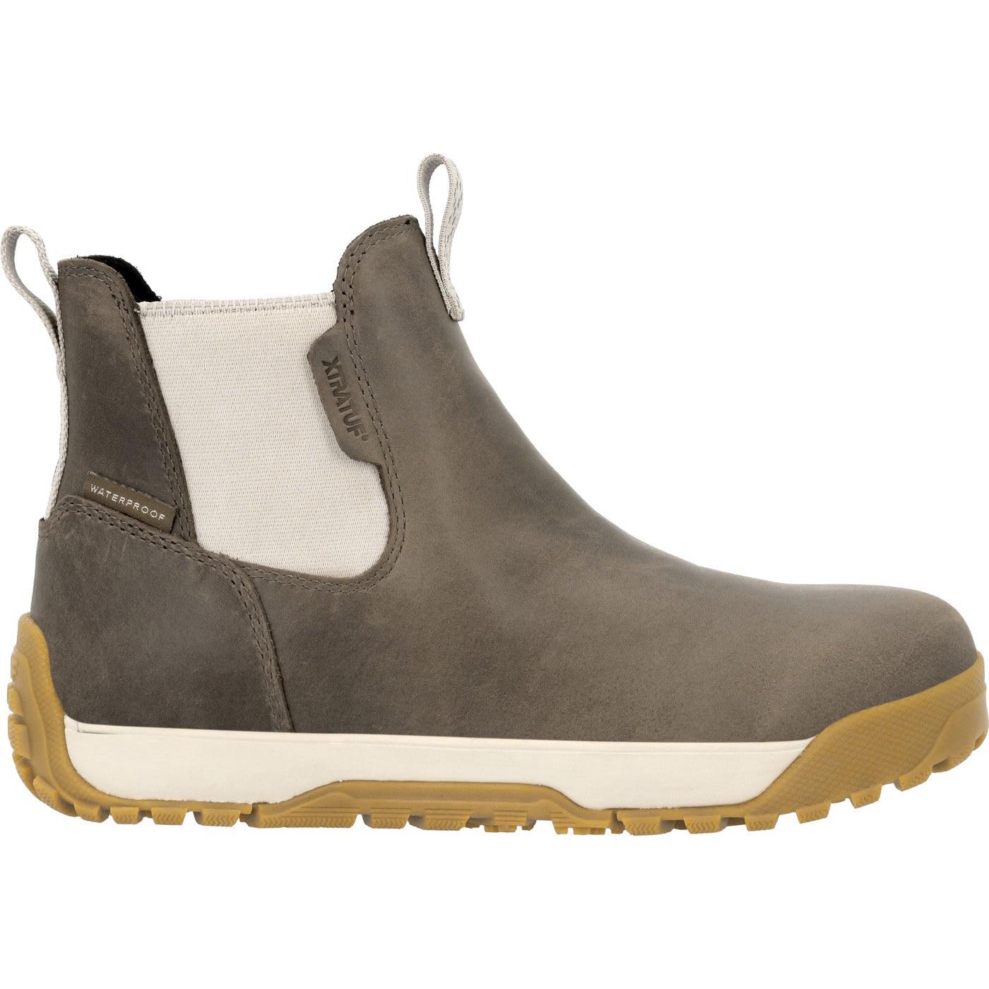 XTRATUF 6” Women’s Waterproof Leather Ankle Deck Boot - Size 6, Fossil/Stone - Saltwater-Resistant Full-Grain Leather - Non-Marking, Slip-Resistant Outsole - Comfort EVA Insole