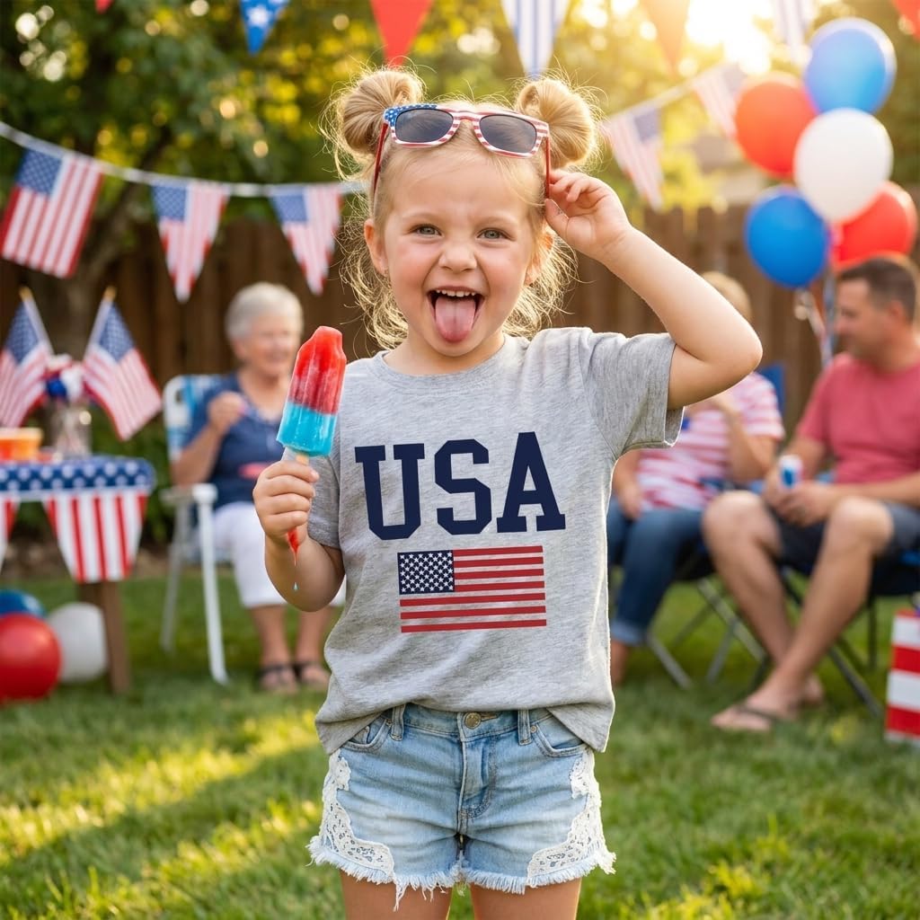 Kids USA T Shirt 2-8T Toddler Boys Girls 4th of July Patriotic Shirt American Flag Tee Independence Day Tops