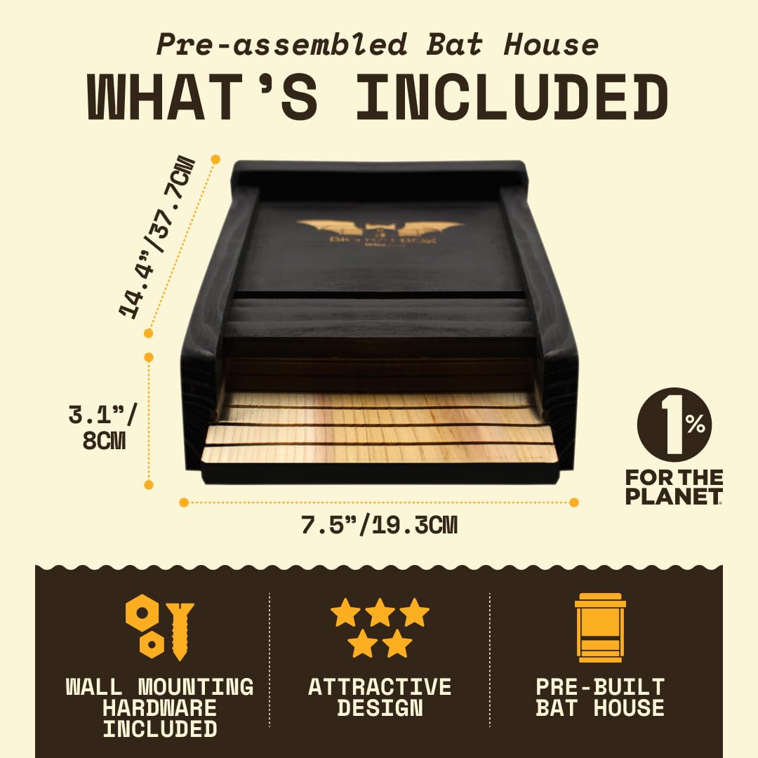 Wildyard Bat House For Outdoors - casa nera per pipistrelli all'aperto - Pulisci il tuo cortile dalle zanzare - Bat Box senza vernice all'interno - Una camera da letto per pipistrelli
