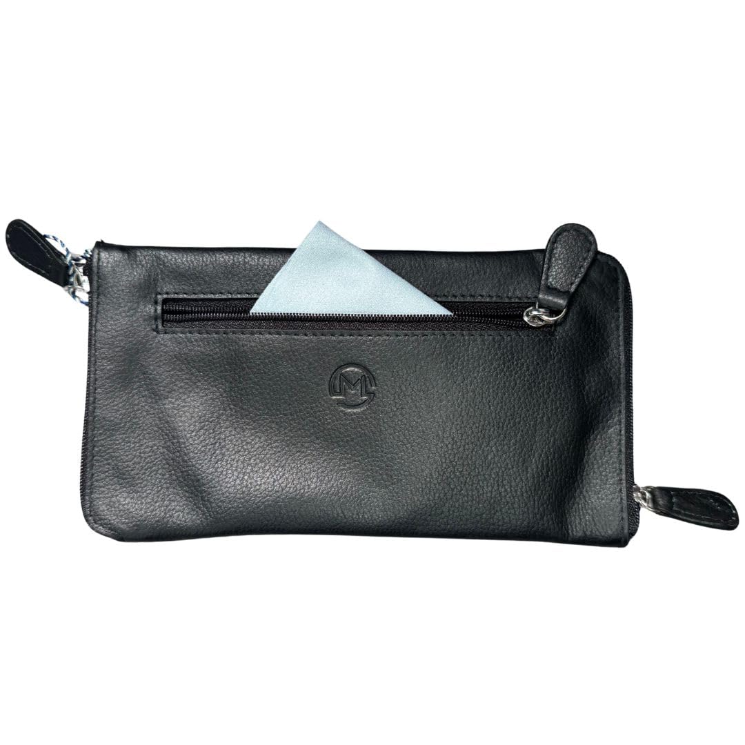 Mala Leather Black (Black) Leather Double Zipped Glasses Case