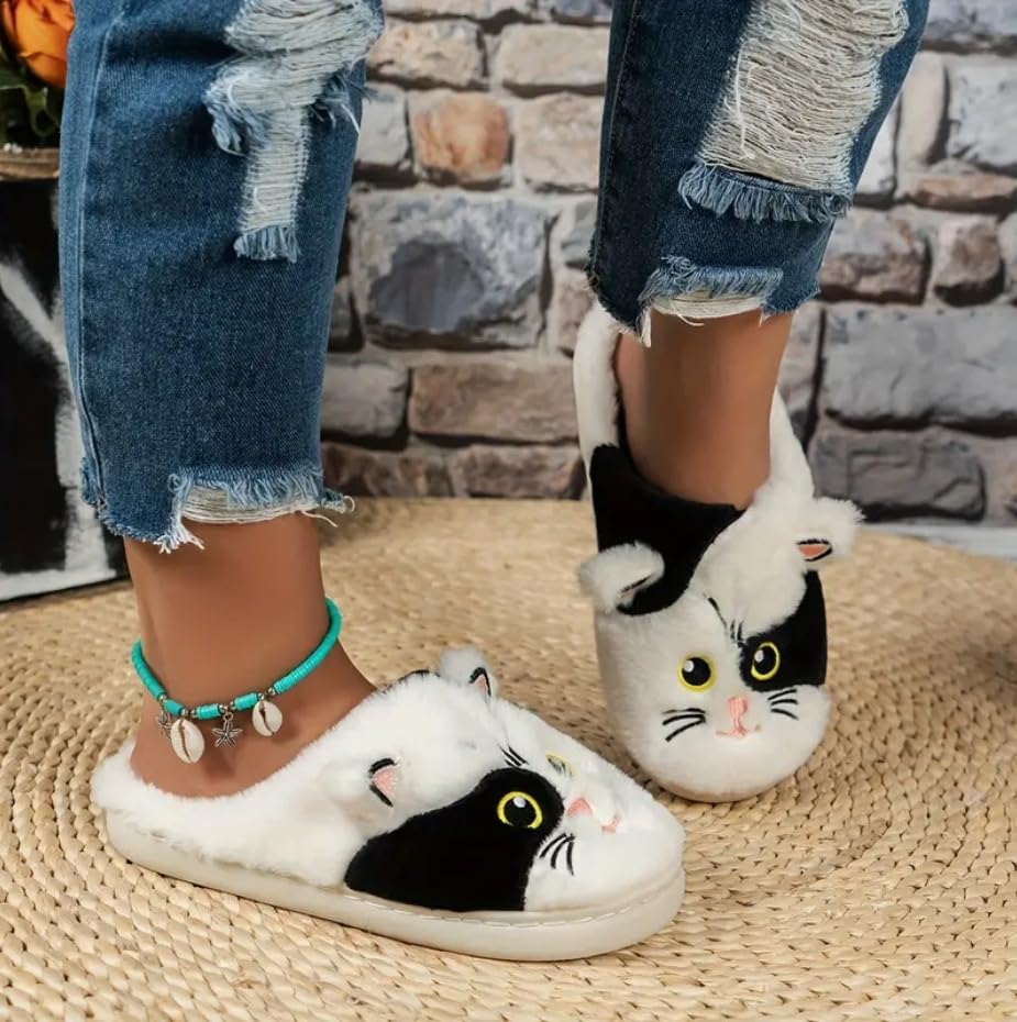 Image of Cute Cow Animal Print Slippers for Women - Beige, Flat, Open Toe, Lightweight, Casual, All Seasons