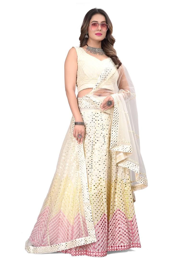 Girl'S Fashion Hub'S Cream Designer Lehenga Choli With Dupatta Set | Material: Faux Georgette Fabric In Lehenga ,Choli & Soft Net In Dupatta | Finish Type: Semi-Stitched | Size: Free Size-image-23