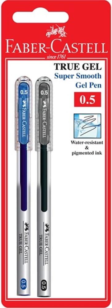 Faber-Castell True Gel Pen 0.5mm Super Smooth (Blue, Black, Sealed in Blister Card)