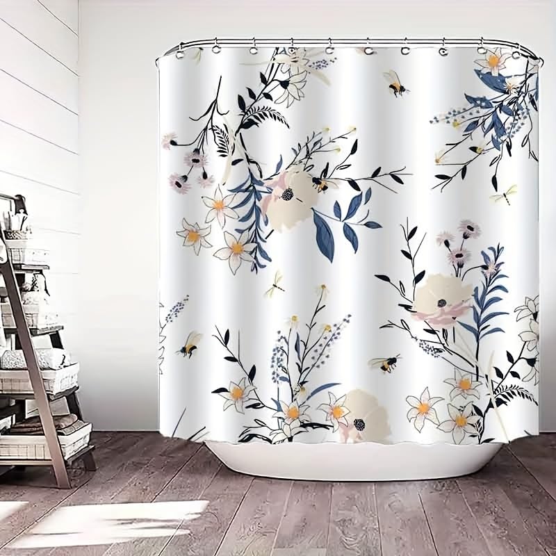 Rideau de douche fleurs et abeilles en polyester 135x190 cm - 3